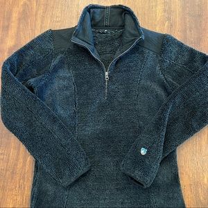 KUHL 1/4 Zip Fleece Thick Deep Pile Pullover Sweater Jacket Grey Black SMALL